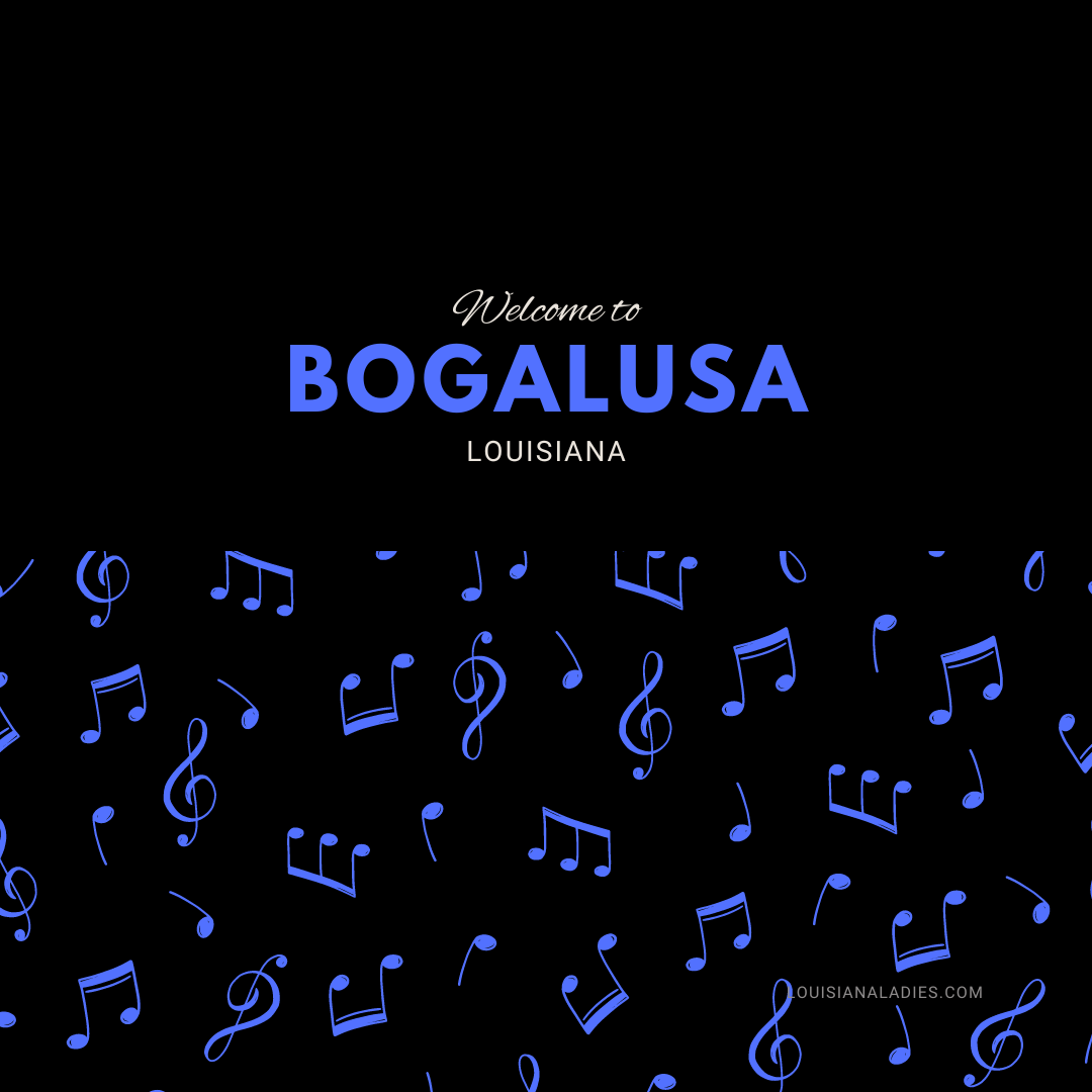 This image includes the words Bogalusa Louisiana and Blue music notes