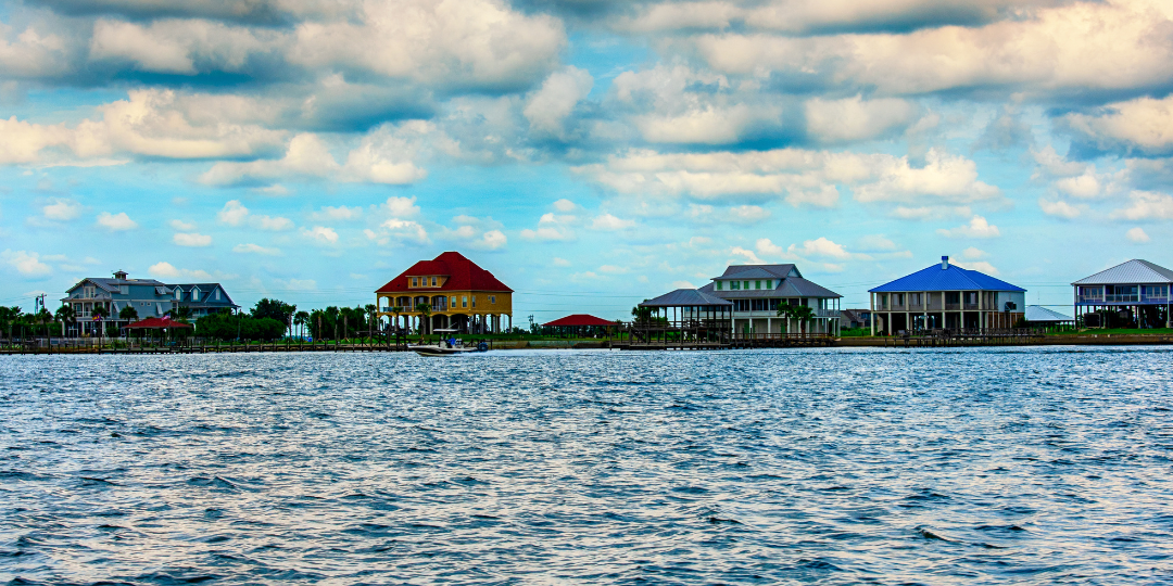 An images of raised homes near a lake and the title Slidell Louisiana Northshore area