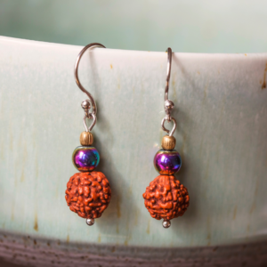 Beaded earrings with purple and orange beads