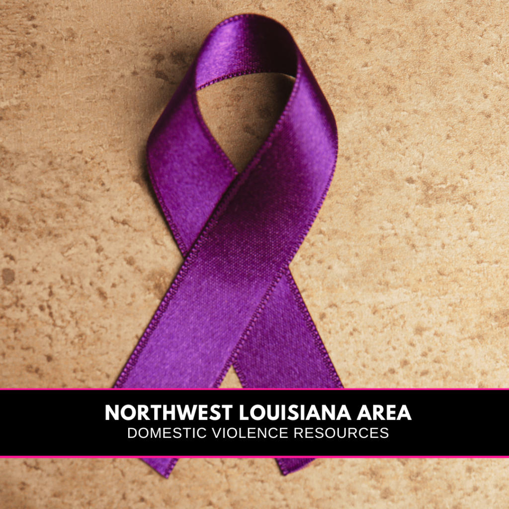 A purple Ribbon and a banner that reads Northwest Louisiana Domestic Violence Resources